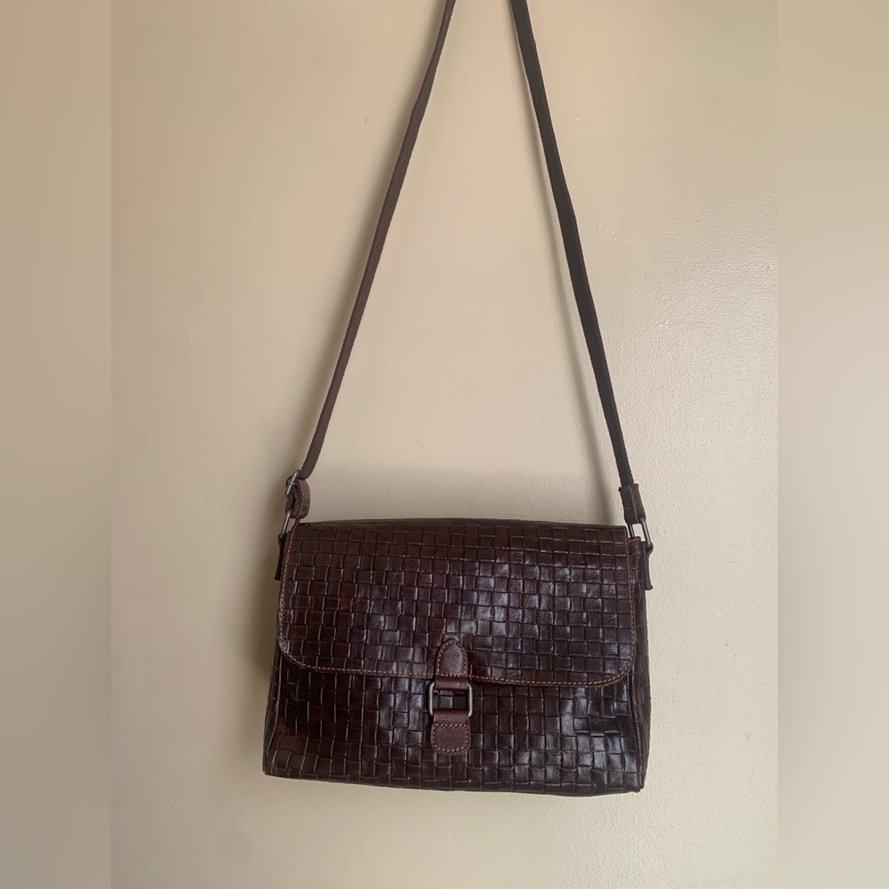Woven Leather Crossbody Bag in Dark Brown